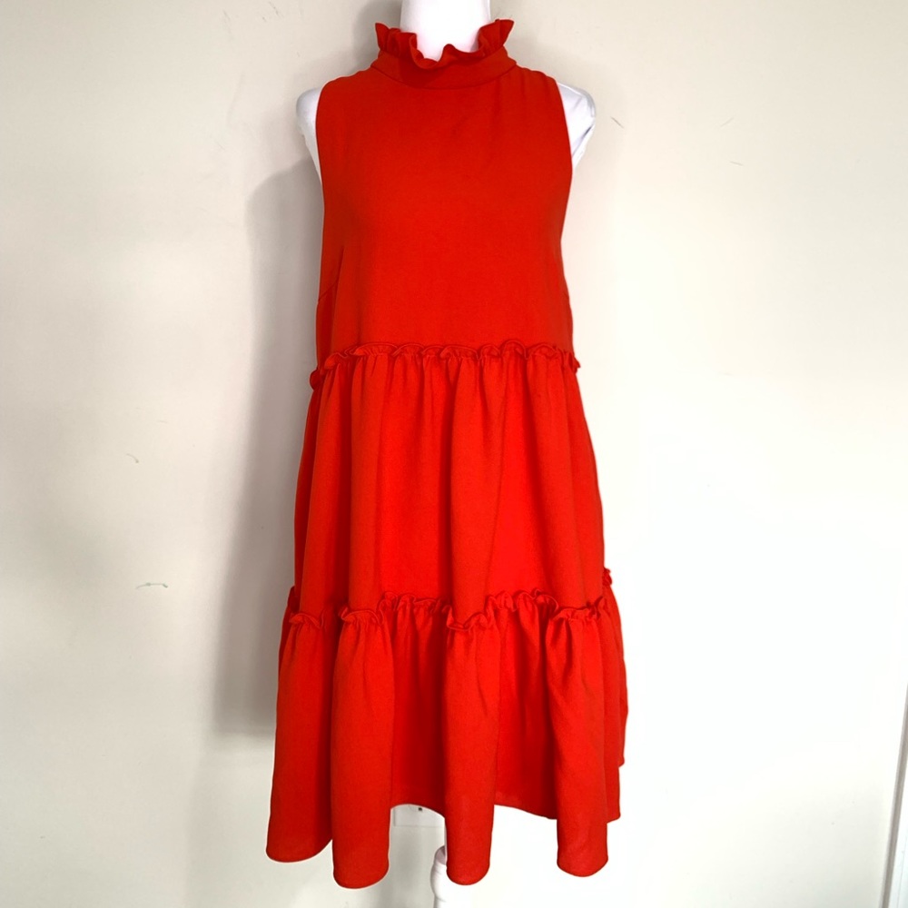 M1 Anthropologie Elliat Sonnet Babydoll Tiered Chiffon Dress Flowy Red Medium